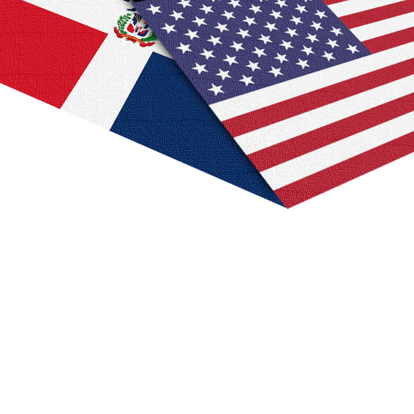 Marco banderas República Dominicana y Estados Unidos en lienzo